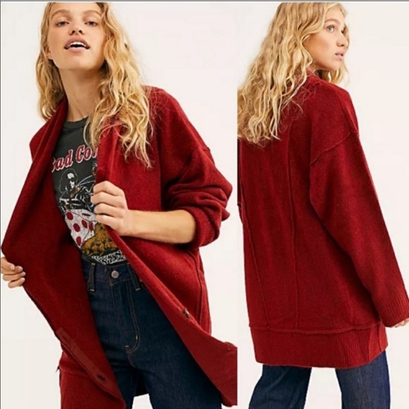 Free People Sweaters - Free People Eucalyptus Button front slouchy Cardigan with exposed seams